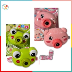 Đồ chơi thổi bong bóng máy ảnh ếch xanh heo hồng dùng pin có dây đeo tặng kèm 1 chai nước xà phòng 6475 peekabootoys
