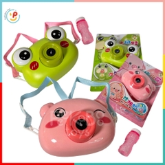 Đồ chơi thổi bong bóng máy ảnh ếch xanh heo hồng dùng pin có dây đeo tặng kèm 1 chai nước xà phòng 6475 peekabootoys