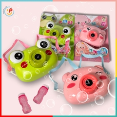 Đồ chơi thổi bong bóng máy ảnh ếch xanh heo hồng dùng pin có dây đeo tặng kèm 1 chai nước xà phòng 6475 peekabootoys