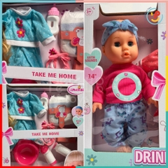 Đồ chơi Búp bê em bé sơ sinh có âm thanh giúp bé tập chăm sóc em thay tã, thay quần áo, 332-6