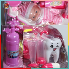 Đồ chơi nhập vai bé tập làm nha sĩ có búp bê dụng cụ dùng pin có đèn và nước chảy 1368-6803