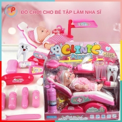 Đồ chơi nhập vai bé tập làm nha sĩ có búp bê dụng cụ dùng pin có đèn và nước chảy 1368-6803