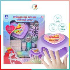 Đồ chơi làm đẹp cho bé bộ có máy hơ móng tay 2106 dùng pin có đèn sơn móng tay sticker kim tuyến móng giả
