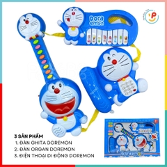 Bộ 3 món đàn organ đàn guitar điện thoại dùng pin CÓ ÂM THANH Doremon 1232
