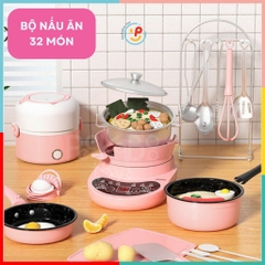 Bộ đồ chơi dụng cụ nhà bếp có bếp từ nấu ăn được cho bé màu hồng 022