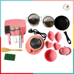 Bộ đồ chơi dụng cụ nhà bếp có bếp từ nấu ăn được cho bé màu hồng 022