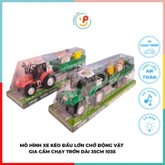 Mô hình xe kéo đầu lớn chở động vật gia cầm chạy trớn dài 35cm PeeKaPaw Toys