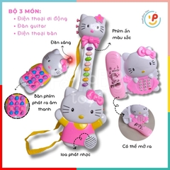 Đồ chơi 3 món Mèo Hello Kitty đàn guitar điện thoại có nhạc vui nhộn 1203 PeeKaPaw Toys