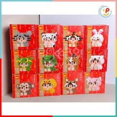 Hộp xếp hình 3D mini mô hình 12 con giáp lốc 6 hộp peekabootoys