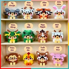 Hộp xếp hình 3D mini mô hình 12 con giáp lốc 6 hộp peekabootoys