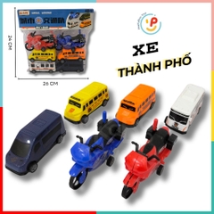 Túi 6 chiếc xe đồ chơi cho bé nhiều loại phương tiện chạy trớn 832 peekabootoys