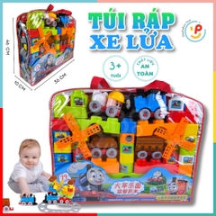 Túi ráp xếp hình khối sáng tạo - Mô hình đoàn tàu và xe ô tô - Đồ chơi phát triển tư duy 899-1