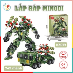 Đồ chơi lắp ráp xếp hình robot biến hình xe hoả tiễn 749 mảnh K3019 PeeKaPaw Toys