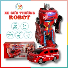 Đồ chơi xe cứu thương biến hình robot dùng pin có đèn âm thanh 9911 PeeKaPaw Toys
