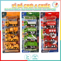 VỈ 4 CHIẾC XE CỨU HỎA, XE CÔNG TRÌNH, XE ĐÔ THỊ NHIỀU MẪU PeeKaPaw Toys