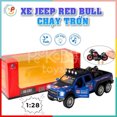 Đồ chơi mô hình xe Jeep Red Bull chở xe mô tô 23cm chất liệu hợp kim cao cấp có pin có đèn và âm thanh PeeKaPaw