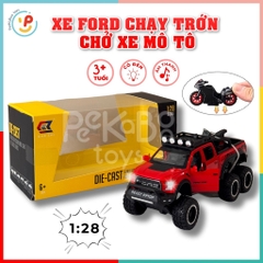 Đồ chơi xe Ford chở mô tô 30cm chất liệu hợp kim có đèn và âm thanh CZ24 PeeKaPaw Toys