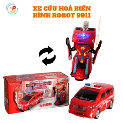 Đồ chơi xe cứu thương biến hình robot dùng pin có đèn âm thanh 9911 PeeKaPaw Toys