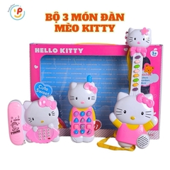 Đồ chơi 3 món Mèo Hello Kitty đàn guitar điện thoại có nhạc vui nhộn 1203 PeeKaPaw Toys