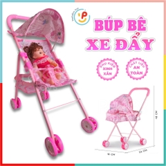 Đồ chơi peekabootoys xe đẩy búp bê màu hồng đồ chơi cho bé 48 cm