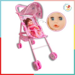 Đồ chơi peekabootoys xe đẩy búp bê màu hồng đồ chơi cho bé 48 cm