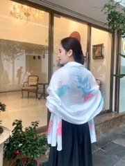 Khăn lụa tơ tằm vẽ tay – khăn lụa dài vẽ hoa mẫu đơn