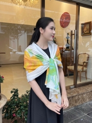 Khăn lụa tơ tằm vẽ tay – khăn lụa dài vẽ hoa hồng vàng lá xanh