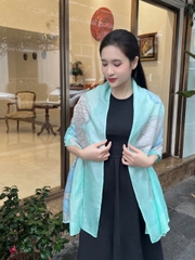 Khăn lụa tơ tằm vẽ tay – khăn lụa dài vẽ hoa sen xanh