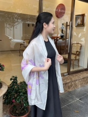 Khăn lụa tơ tằm vẽ tay – khăn lụa dài vẽ hoa diên vỹ tím