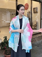 Khăn lụa tơ tằm vẽ tay – khăn lụa dài vẽ hoa sen hồng