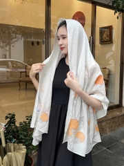 Khăn lụa tơ tằm vẽ tay – khăn lụa dài vẽ hoa quả hồng