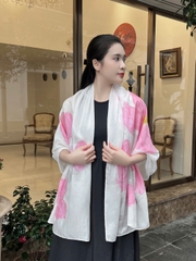 Khăn lụa tơ tằm vẽ tay – khăn lụa dài vẽ hoa hồng trà