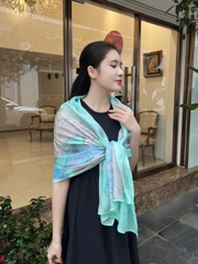 Khăn lụa tơ tằm vẽ tay – khăn lụa dài vẽ hoa sen xanh