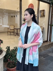 Khăn lụa tơ tằm vẽ tay – khăn lụa dài vẽ hoa sen hồng