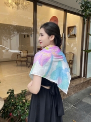 Khăn lụa tơ tằm vẽ tay – khăn lụa vuông vẽ hoa sen tím