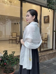 Khăn lụa tơ tằm vẽ tay – khăn lụa dài vẽ hoa quỳnh