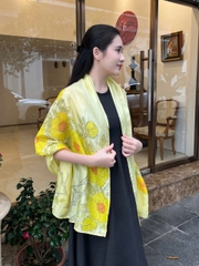 Khăn lụa tơ tằm vẽ tay – khăn lụa dài vẽ hoa hồng vàng leo