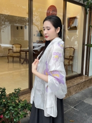 Khăn lụa tơ tằm vẽ tay – khăn lụa dài vẽ hoa diên vỹ tím