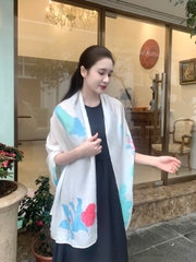 Khăn lụa tơ tằm vẽ tay – khăn lụa dài vẽ hoa mẫu đơn