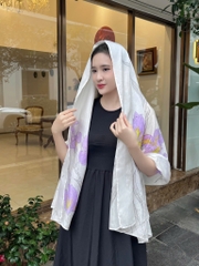 Khăn lụa tơ tằm vẽ tay – khăn lụa dài vẽ hoa diên vỹ tím