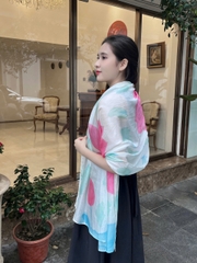 Khăn lụa tơ tằm vẽ tay – khăn lụa dài vẽ hoa sen hồng