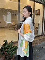 Khăn lụa tơ tằm vẽ tay – khăn lụa dài vẽ hoa hồng vàng lá xanh