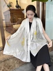 Khăn lụa tơ tằm vẽ tay – khăn lụa dài vẽ hoa quỳnh