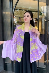 Khăn lụa tơ tằm vẽ hoa tử đằng tím – Quà tặng thủ công cao cấp