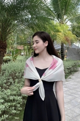 KHĂN LỤA TƠ TẰM VẼ TAY VUÔNG - KHĂN VẼ CÀNH ĐÀO - QUÀ TẶNG CAO CẤP