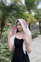 KHĂN LỤA TƠ TẰM VẼ TAY VUÔNG - KHĂN VẼ CÀNH ĐÀO - QUÀ TẶNG CAO CẤP
