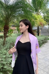 KHĂN LỤA TƠ TẰM VẼ TAY VUÔNG – VẼ HOA LAN TÍM - QUÀ TẶNG VĂN HÓA VIỆT