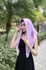 KHĂN LỤA TƠ TẰM VẼ TAY VUÔNG – VẼ HOA LAN TÍM - QUÀ TẶNG VĂN HÓA VIỆT