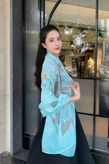 Khăn lụa tơ tằm vẽ tay hoa mẫu đơn – Khăn lụa thủ công Việt Nam cao cấp