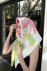 KHĂN LỤA TƠ TẰM VẼ TAY VUÔNG – VẼ HOA SEN HỒNG NỀN TRẮNG - QUÀ TẶNG VĂN HÓA VIỆT